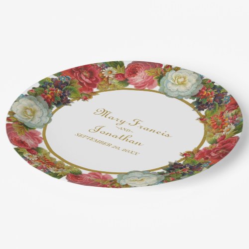 Victorian Flowers Blooming Autumn Wedding Paper Plates