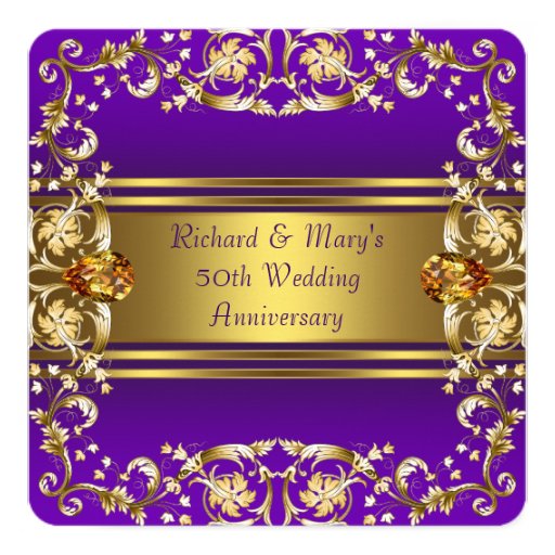 Victorian Flowers Purple and Gold 50th Anniversary Card | Zazzle