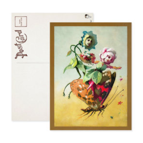 Victorian Flowers Riding a Butterfly Postcard