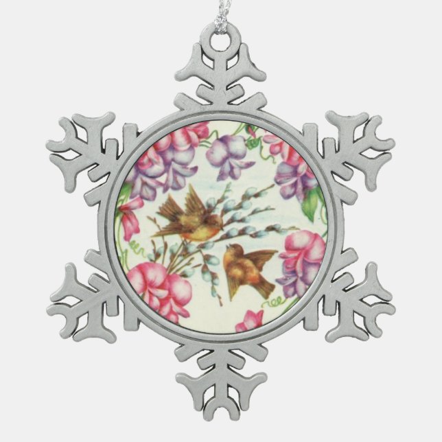 Victorian Flowers Vintage Love Birds Ornament (Front)