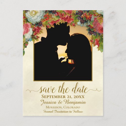 Victorian Flowers wPhoto Wedding Save the Date Announcement Postcard