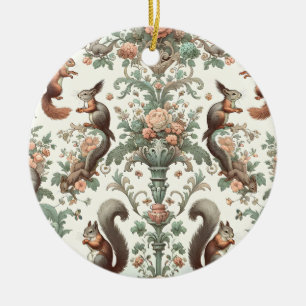 Victorian Forest Squirrel Tapestry Ceramic Ornament