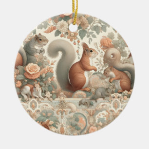 Victorian Forest Squirrel Tapestry Ceramic Ornament