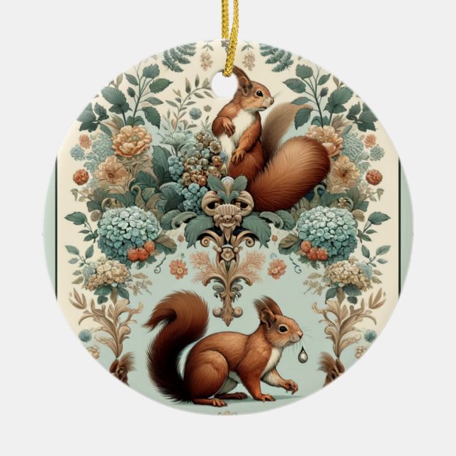 Victorian Forest Squirrel Tapestry  Ceramic Ornament (Front)