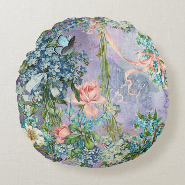 Victorian Forget-Me-Not Medley Round Pillow (Front)