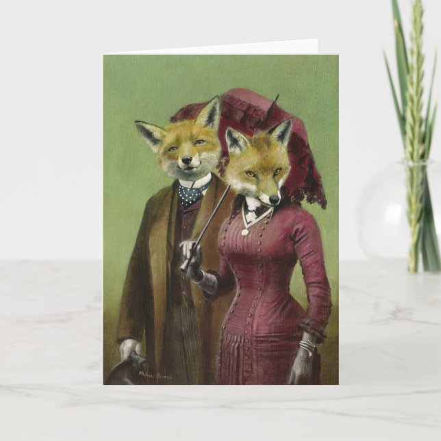 Victorian Fox Couple Greetings Card (Front)