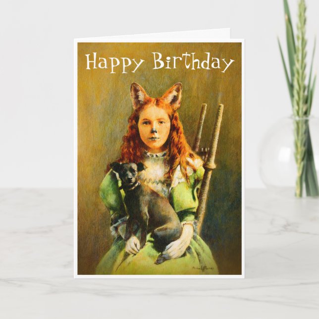 Victorian Fox Girl Birthday Card (Front)