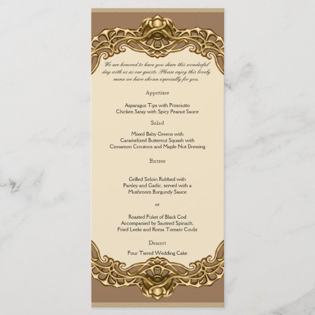 Victorian Frame in Gold Wedding Menu (Front)