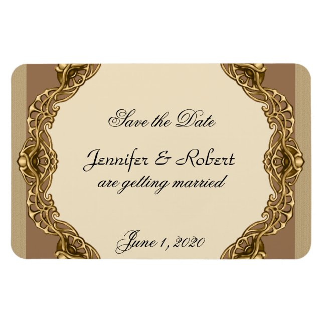 Victorian Frame in Gold Wedding Save the Date Magnet (Horizontal)