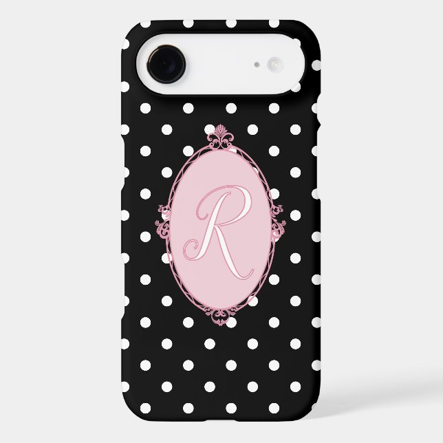 Victorian Frame Rococo and Polka Dots Girly Black iPhone Case (Back)