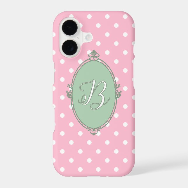Victorian Frame Rococo and Polka Dots Pink Girly iPhone Case (Back)