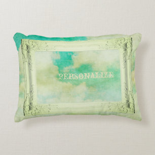 Victorian frame sky cloud elegant teal cream accent pillow