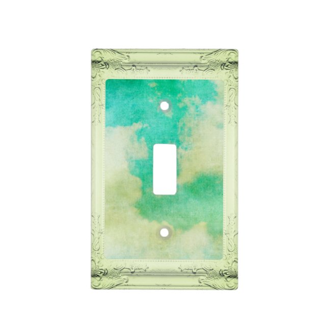 Victorian frame sky cloud painting elegant teal  light switch cover (Front)