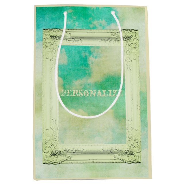 Victorian frame sky cloud painting elegant teal medium gift bag (Front)