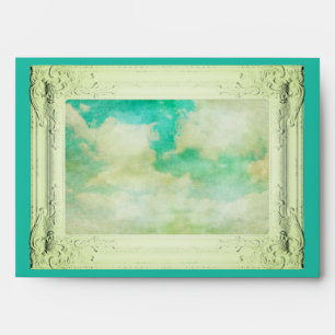 Victorian frame sky cloud painting teal gold envelope