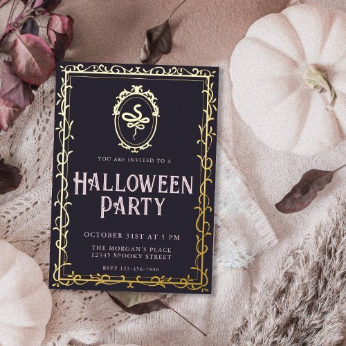 Victorian Frame Snake Halloween Party Foil Invitation