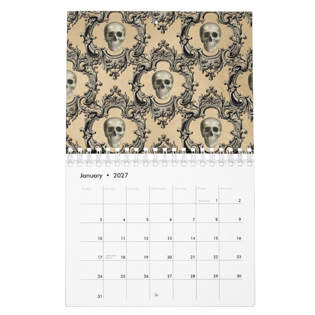 Victorian Framework Skulls Goth Skeleton Gothic Calendar (Jan 2027)