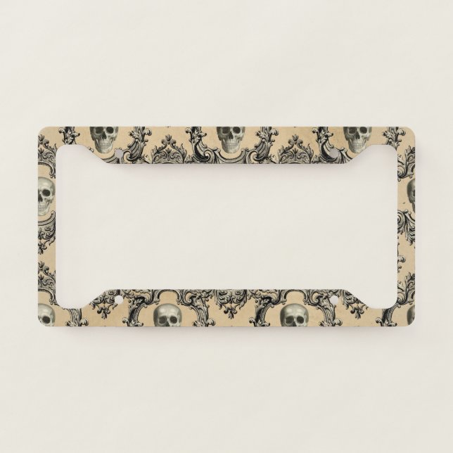 Victorian Framework Skulls Goth Skeleton Gothic License Plate Frame (Front)