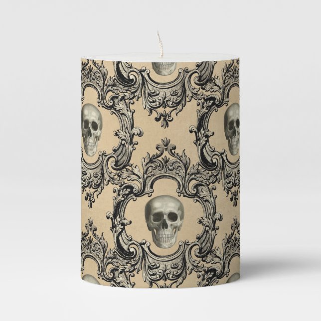 Victorian Framework Skulls Goth Skeleton Gothic Pillar Candle (Front)