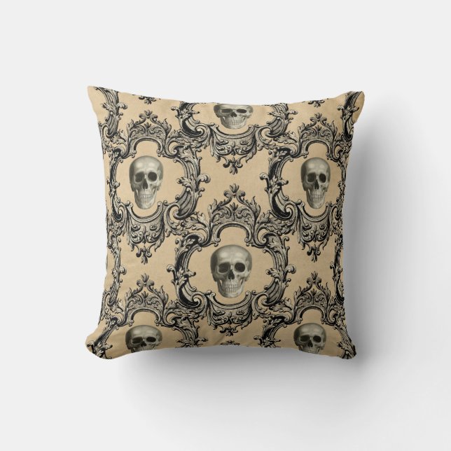 Victorian Framework Skulls Goth Skeleton Gothic Throw Pillow (Front)