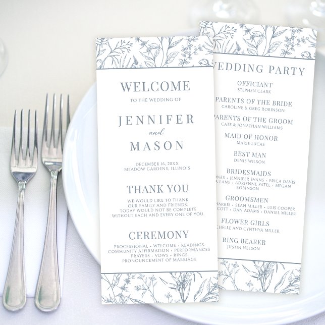 Victorian French blue floral wedding program cards (Creator Uploaded)