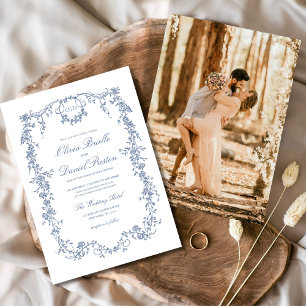 Victorian French Blue Photo Monogram Wedding Invitation
