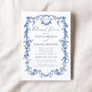 Victorian French Blue Rehearsal Dinner Wedding Invitation