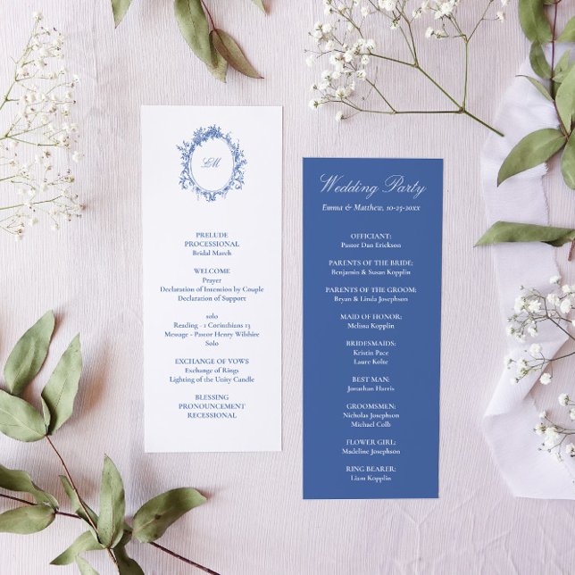 Victorian French Blue Toile Wedding Program (White and blue sophisticated victorian wedding program - order of service)