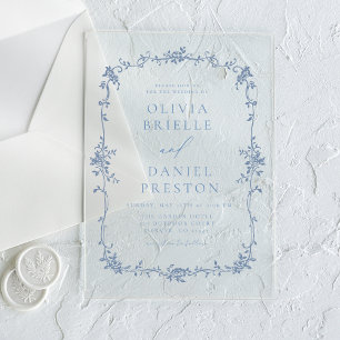 Victorian French Blue Vintage Wedding Acrylic Invitations