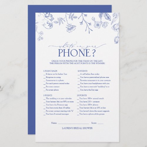 Victorian French Blue  White Bridal Shower Game