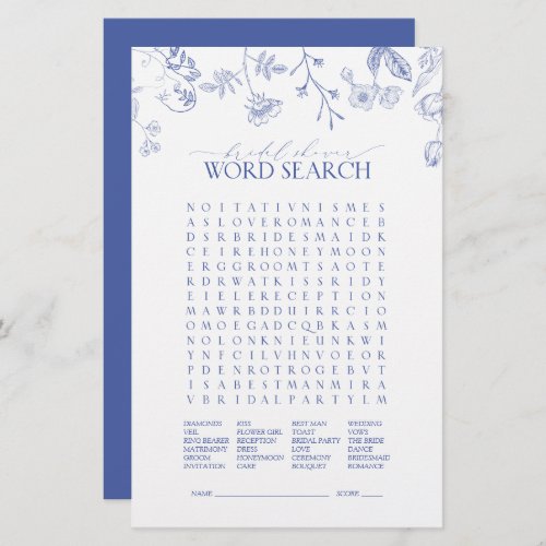 Victorian French Blue  White Bridal Shower Game