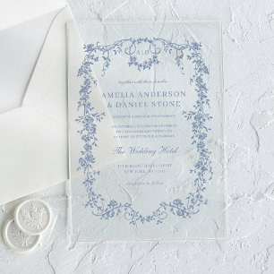 Victorian French Dusty Blue Vintage Wedding Acrylic Invitations