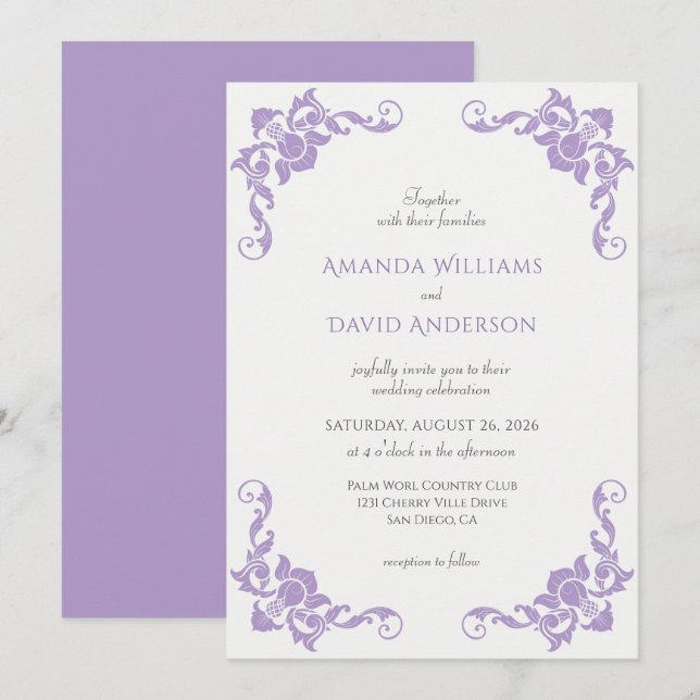 Victorian French Lilac Lavender Wedding Invitation (Front/Back)