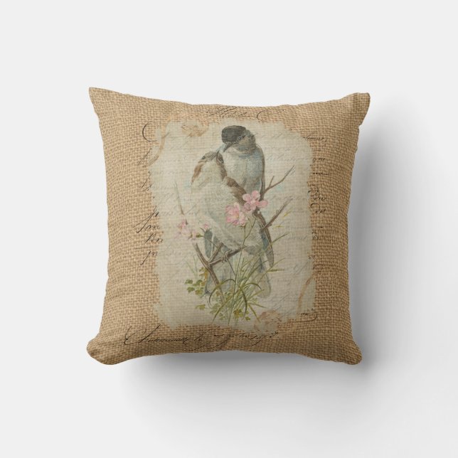 Victorian French Love Birds Love Song Throw Pillow (Front)