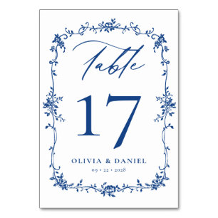 Victorian French Navy Blue Elegant Wedding Table Number