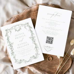 Victorian French QR Code All In One Wedding Invitation