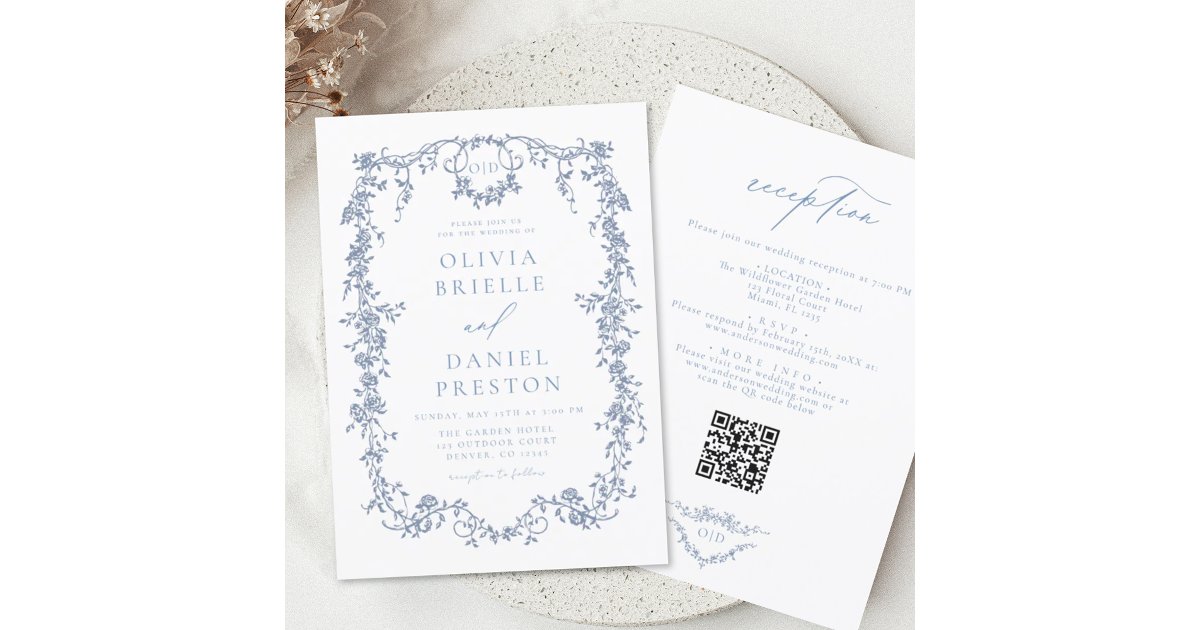 Victorian French QR Code All In One Wedding Invitation | Zazzle