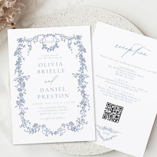 Victorian French QR Code All In One Wedding Invitation (Creator Uploaded)