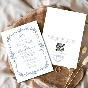 Victorian French QR Code Floral Wedding Monogram Invitation