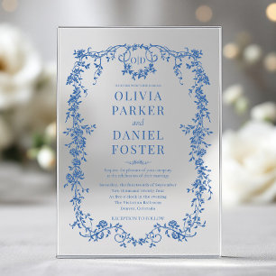 Victorian French Royal Blue Wedding Monogram Acrylic Invitations