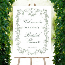 Victorian French Sage Green Bridal Shower Welcome Foam Board