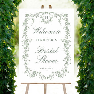 Victorian French Sage Green Bridal Shower Welcome Foam Board