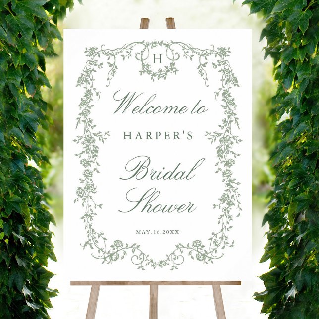 Victorian French Sage Green Bridal Shower Welcome Foam Board (Creator Uploaded)