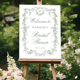 Victorian French Sage Green Bridal Shower Welcome Poster