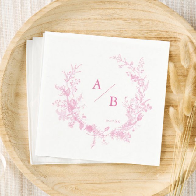 Victorian French Toile Pink Wedding Monogram Napkins (Creator Uploaded)