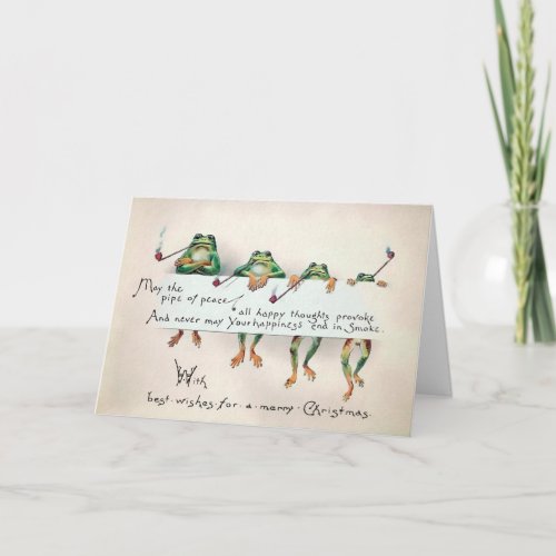 Victorian Frogs with Pipes Christmas Card 