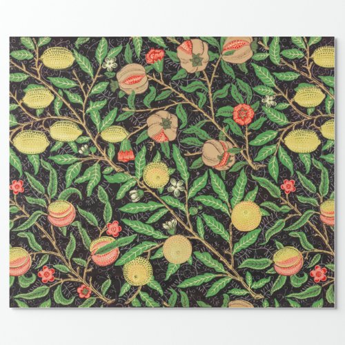 VICTORIAN FRUIT  FLORAL BLACK BY WILLIAM MORRIS WRAPPING PAPER