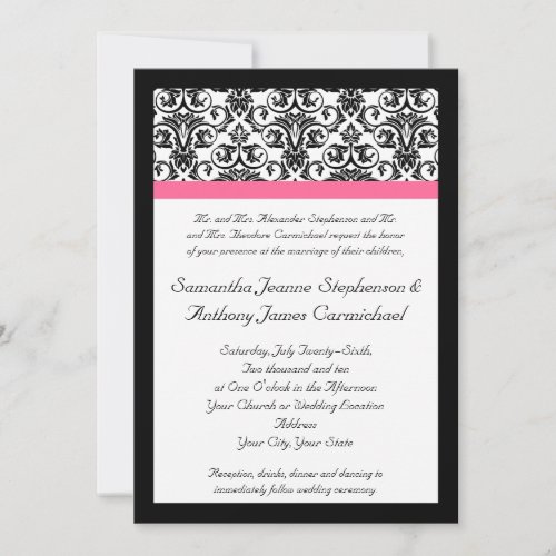 Victorian Fuchsia Pink and White Damask Invite
