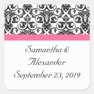 Victorian Fuchsia Pink and White Damask Square Sticker