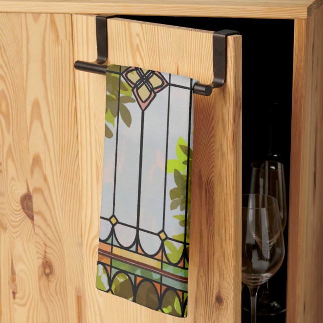 Victorian Garden Stained glass Window Curtain Kitchen Towel (Thirds Fold)